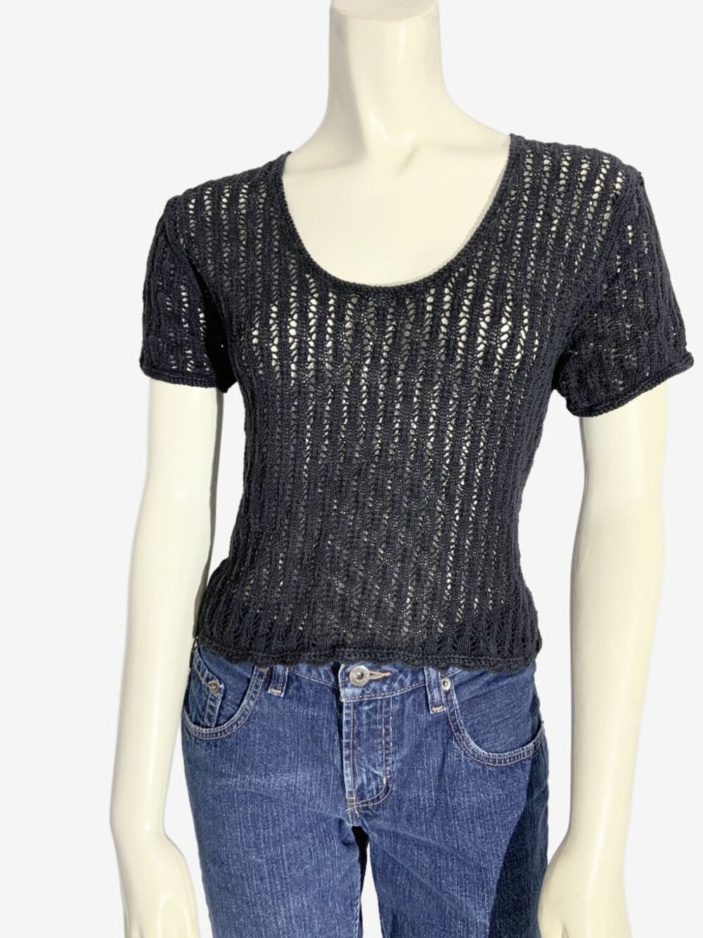 Vintage 1990s Black Knit Top / Made in Hong Kong / size Small - Medium